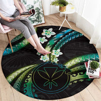 Hawaii Map Kanaka Maoli Round Carpet Fantastic Frangipani Chartreuse Cyan