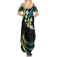 Hawaii Map Kanaka Maoli Summer Maxi Dress Fantastic Frangipani Chartreuse Cyan