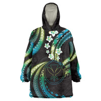 Hawaii Map Kanaka Maoli Wearable Blanket Hoodie Fantastic Frangipani Chartreuse Cyan