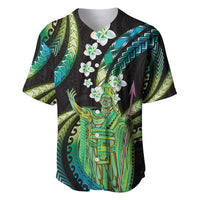 Hawaii King Kamehameha Baseball Jersey Fantastic Plumeria Chartreuse Cyan