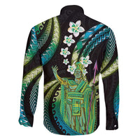 Hawaii King Kamehameha Family Matching Off Shoulder Maxi Dress and Hawaiian Shirt Fantastic Plumeria Chartreuse Cyan