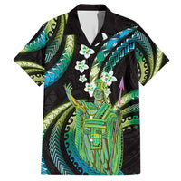 Hawaii King Kamehameha Family Matching Short Sleeve Bodycon Dress and Hawaiian Shirt Fantastic Plumeria Chartreuse Cyan