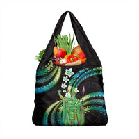 Hawaii King Kamehameha Grocery Bag Fantastic Plumeria Chartreuse Cyan