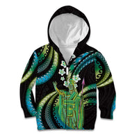 Hawaii King Kamehameha Kid Hoodie Fantastic Plumeria Chartreuse Cyan