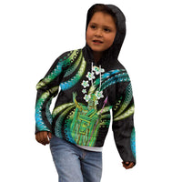 Hawaii King Kamehameha Kid Hoodie Fantastic Plumeria Chartreuse Cyan