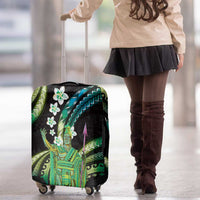 Hawaii King Kamehameha Luggage Cover Fantastic Plumeria Chartreuse Cyan