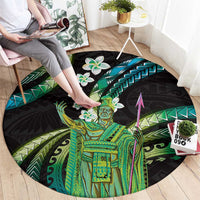 Hawaii King Kamehameha Round Carpet Fantastic Plumeria Chartreuse Cyan