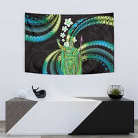 Hawaii King Kamehameha Tapestry Fantastic Plumeria Chartreuse Cyan