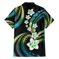 Hawaii Plumeria Family Matching Summer Maxi Dress and Hawaiian Shirt Chartreuse Cyan Polynesian Pattern