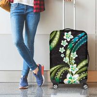 Hawaii Plumeria Luggage Cover Chartreuse Cyan Polynesian Pattern