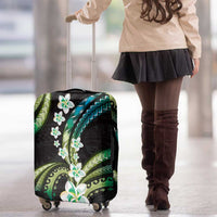 Hawaii Plumeria Luggage Cover Chartreuse Cyan Polynesian Pattern