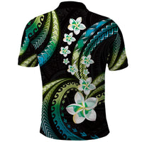 Hawaii Plumeria Polo Shirt Chartreuse Cyan Polynesian Pattern