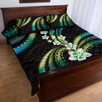 Hawaii Plumeria Quilt Bed Set Chartreuse Cyan Polynesian Pattern