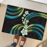 Hawaii Plumeria Rubber Doormat Chartreuse Cyan Polynesian Pattern