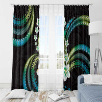 Hawaii Plumeria Window Curtain Chartreuse Cyan Polynesian Pattern