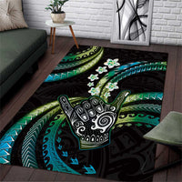 Hawaii Shaka Sign Area Rug Fantastic Frangipani Chartreuse Cyan