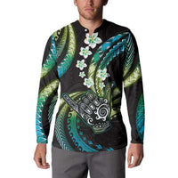 Hawaii Shaka Sign Button Sweatshirt Fantastic Frangipani Chartreuse Cyan