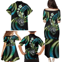 Hawaii Shaka Sign Family Matching Puletasi and Hawaiian Shirt Fantastic Frangipani Chartreuse Cyan