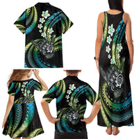 Hawaii Shaka Sign Family Matching Tank Maxi Dress and Hawaiian Shirt Fantastic Frangipani Chartreuse Cyan