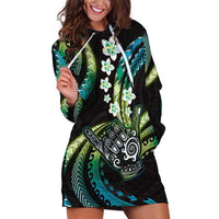 Hawaii Shaka Sign Hoodie Dress Fantastic Frangipani Chartreuse Cyan