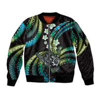 Hawaii Shaka Sign Sleeve Zip Bomber Jacket Fantastic Frangipani Chartreuse Cyan