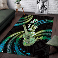 Hawaiian Ukulele Area Rug Chartreuse Cyan Fantastic Plumeria