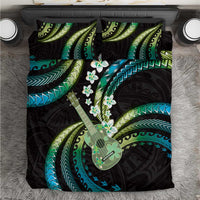 Hawaiian Ukulele Bedding Set Chartreuse Cyan Fantastic Plumeria
