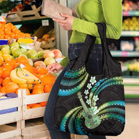 Hawaiian Ukulele Grocery Bag Chartreuse Cyan Fantastic Plumeria