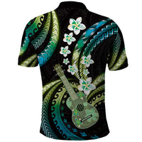 Hawaiian Ukulele Polo Shirt Chartreuse Cyan Fantastic Plumeria