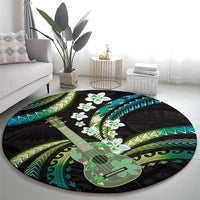 Hawaiian Ukulele Round Carpet Chartreuse Cyan Fantastic Plumeria