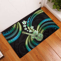 Hawaiian Ukulele Rubber Doormat Chartreuse Cyan Fantastic Plumeria