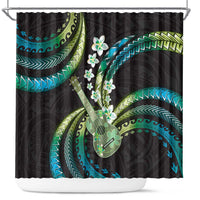 Hawaiian Ukulele Shower Curtain Chartreuse Cyan Fantastic Plumeria