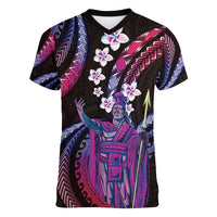 Hawaii King Kamehameha Women V-Neck T-Shirt Fantastic Plumeria Sweet Vibes