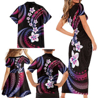 Hawaii Plumeria Family Matching Short Sleeve Bodycon Dress and Hawaiian Shirt Sweet Gradient Polynesian Pattern