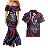Hawaii Shaka Sign Couples Matching Mermaid Dress and Hawaiian Shirt Fantastic Frangipani Sweet Vibes