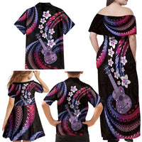 Hawaiian Ukulele Family Matching Off Shoulder Maxi Dress and Hawaiian Shirt Sweet Dream Fantastic Plumeria