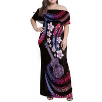 Hawaiian Ukulele Family Matching Off Shoulder Maxi Dress and Hawaiian Shirt Sweet Dream Fantastic Plumeria