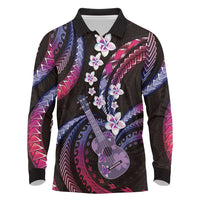 Hawaiian Ukulele Long Sleeve Polo Shirt Sweet Dream Fantastic Plumeria