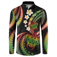Hawaii Turtles Plumeria Button Sweatshirt Reggae Polynesian Pattern