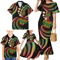 Hawaii Turtles Plumeria Family Matching Mermaid Dress and Hawaiian Shirt Reggae Polynesian Pattern