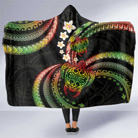 Hawaii Turtles Plumeria Hooded Blanket Reggae Polynesian Pattern