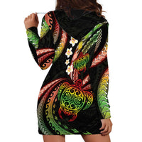 Hawaii Turtles Plumeria Hoodie Dress Reggae Polynesian Pattern