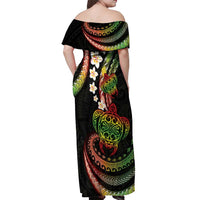 Hawaii Turtles Plumeria Off Shoulder Maxi Dress Reggae Polynesian Pattern