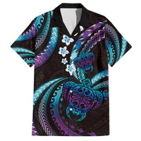 Hawaii Turtles Plumeria Family Matching Off The Shoulder Long Sleeve Dress and Hawaiian Shirt Amethyst Gradient Polynesian Pattern