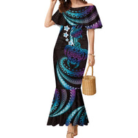 Hawaii Turtles Plumeria Mermaid Dress Amethyst Gradient Polynesian Pattern