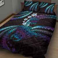 Hawaii Turtles Plumeria Quilt Bed Set Amethyst Gradient Polynesian Pattern