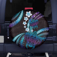Hawaii Turtles Plumeria Spare Tire Cover Amethyst Gradient Polynesian Pattern