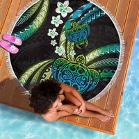 Hawaii Turtles Plumeria Beach Blanket Chartreuse Cyan Polynesian Pattern