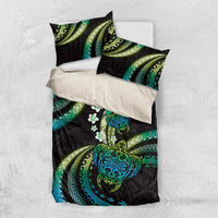 Hawaii Turtles Plumeria Bedding Set Chartreuse Cyan Polynesian Pattern