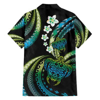 Hawaii Turtles Plumeria Family Matching Tank Maxi Dress and Hawaiian Shirt Chartreuse Cyan Polynesian Pattern